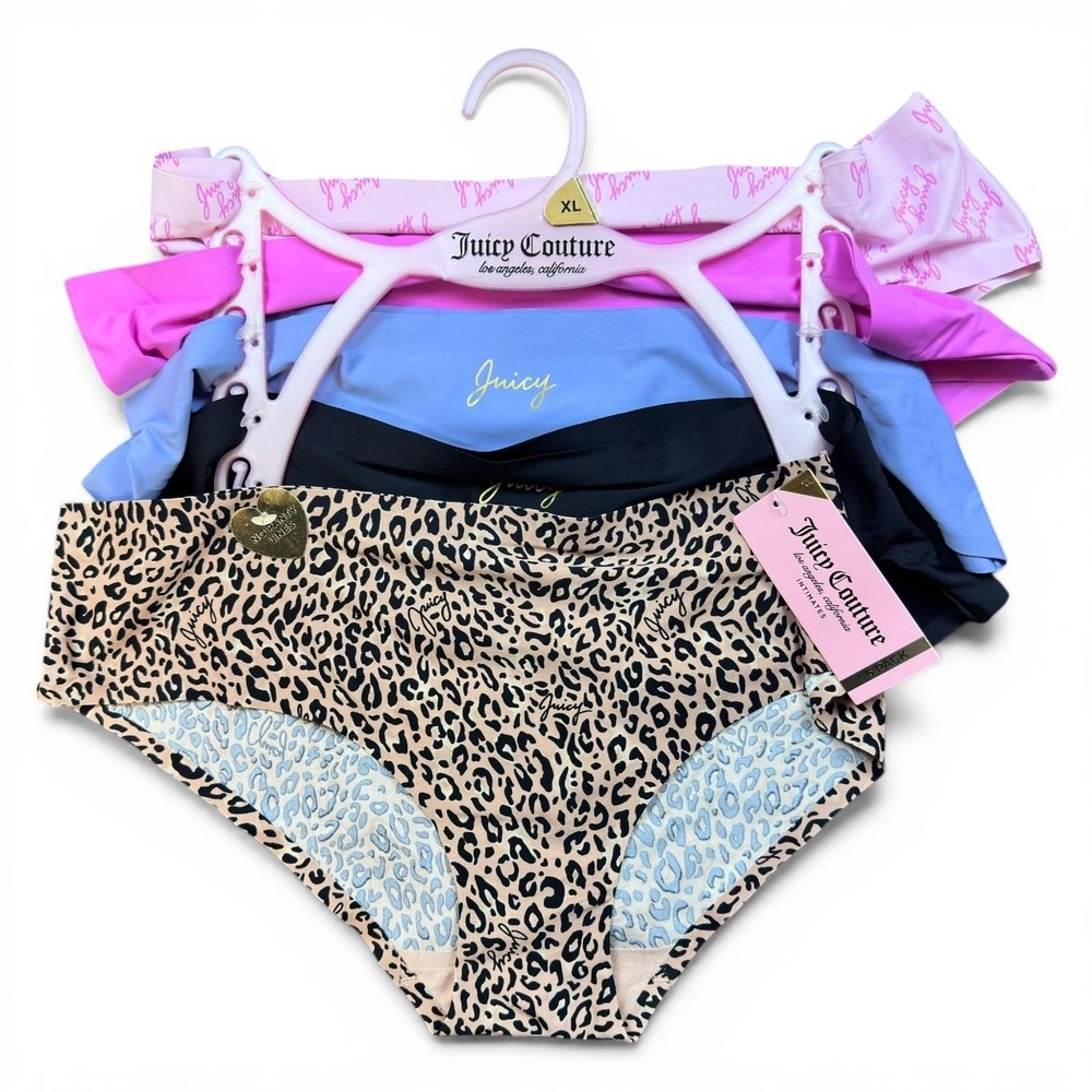 Juicy Couture Panties Womens XL Multicolor Seamless Hipster 5 Pack Animal Print